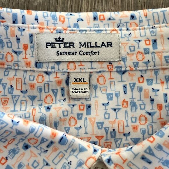 Peter Millar Summer Comfort Mens White Cocktail Short Sleeve Polo Golf Size XXL - Picture 3 of 10